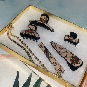 7pc Hair Accessories & Bracelet Set